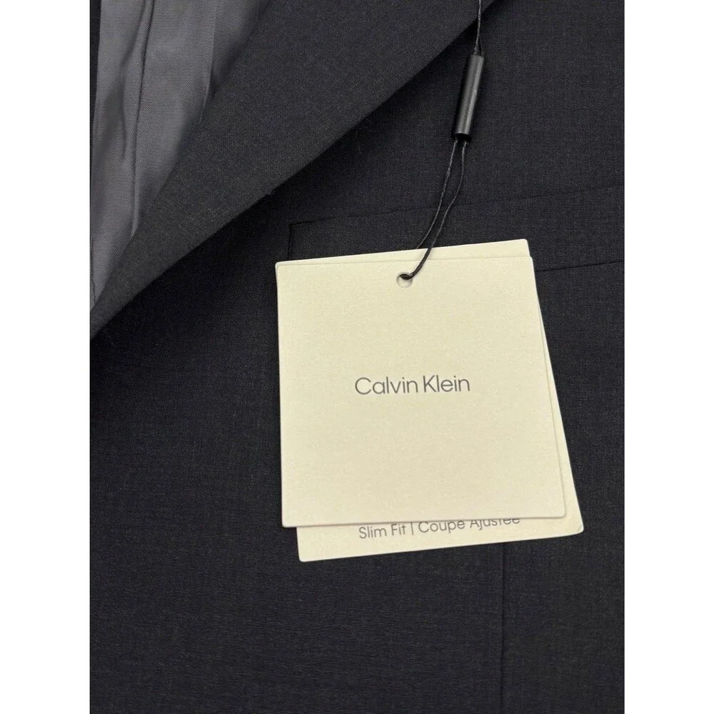 $815 NEW CALVIN KLEIN MENS 40L CHARCOAL WOOL 3 PIECE SUIT W/VEST M & PANTS 32X34